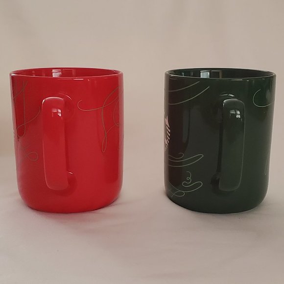 Starbucks Holiday Coffee Cup Set Red w/ Gold Swirl & Green w/ Light Gree… - Picture 3 of 9